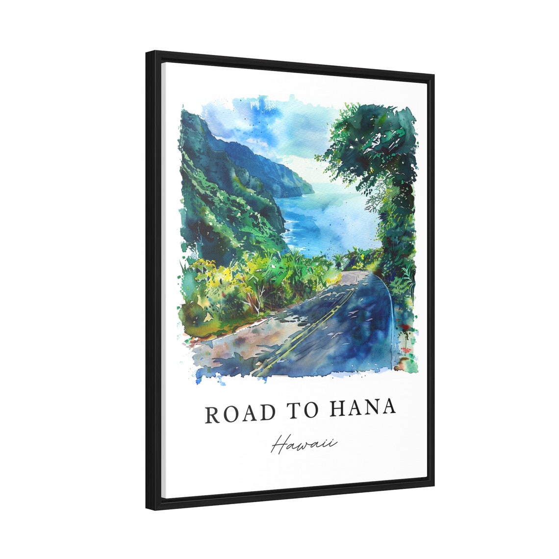 Road To Hana Hawaii Watercolor Coastal Road Cliffs Ocean Poster - Image 2