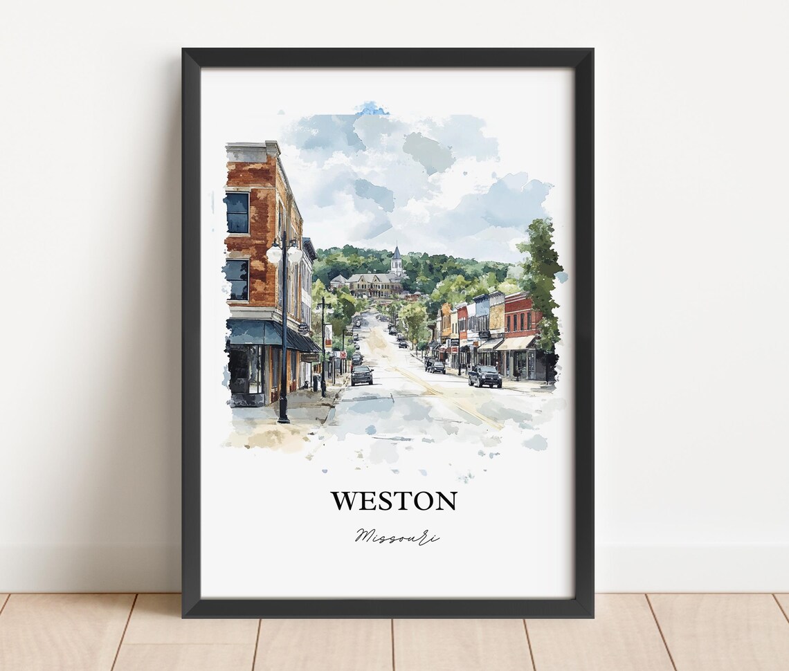Weston Missouri Quaint Small Town Main Street Watercolor Poster