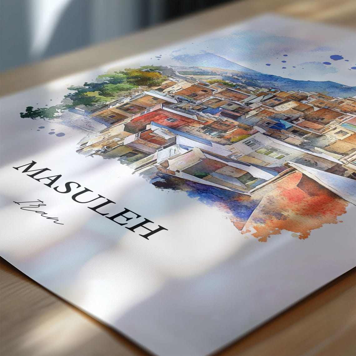Masuleh Iran Watercolor Stepped Mountain Village Architecture Poster - Image 6