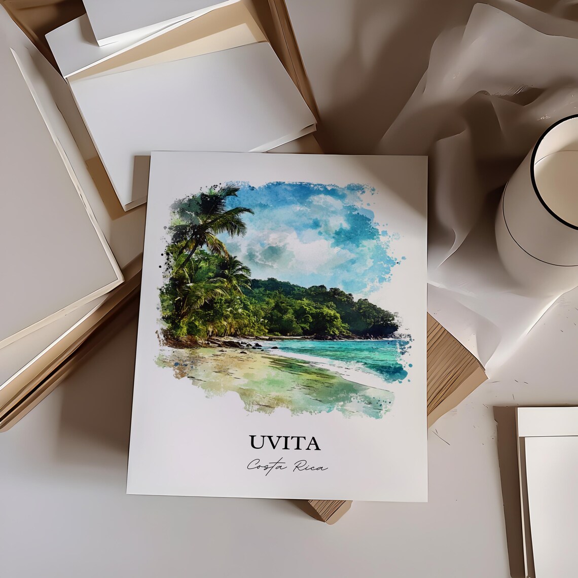 Uvita Costa Rica Emerald Jungle Beach Paradise Watercolor Poster - Image 4