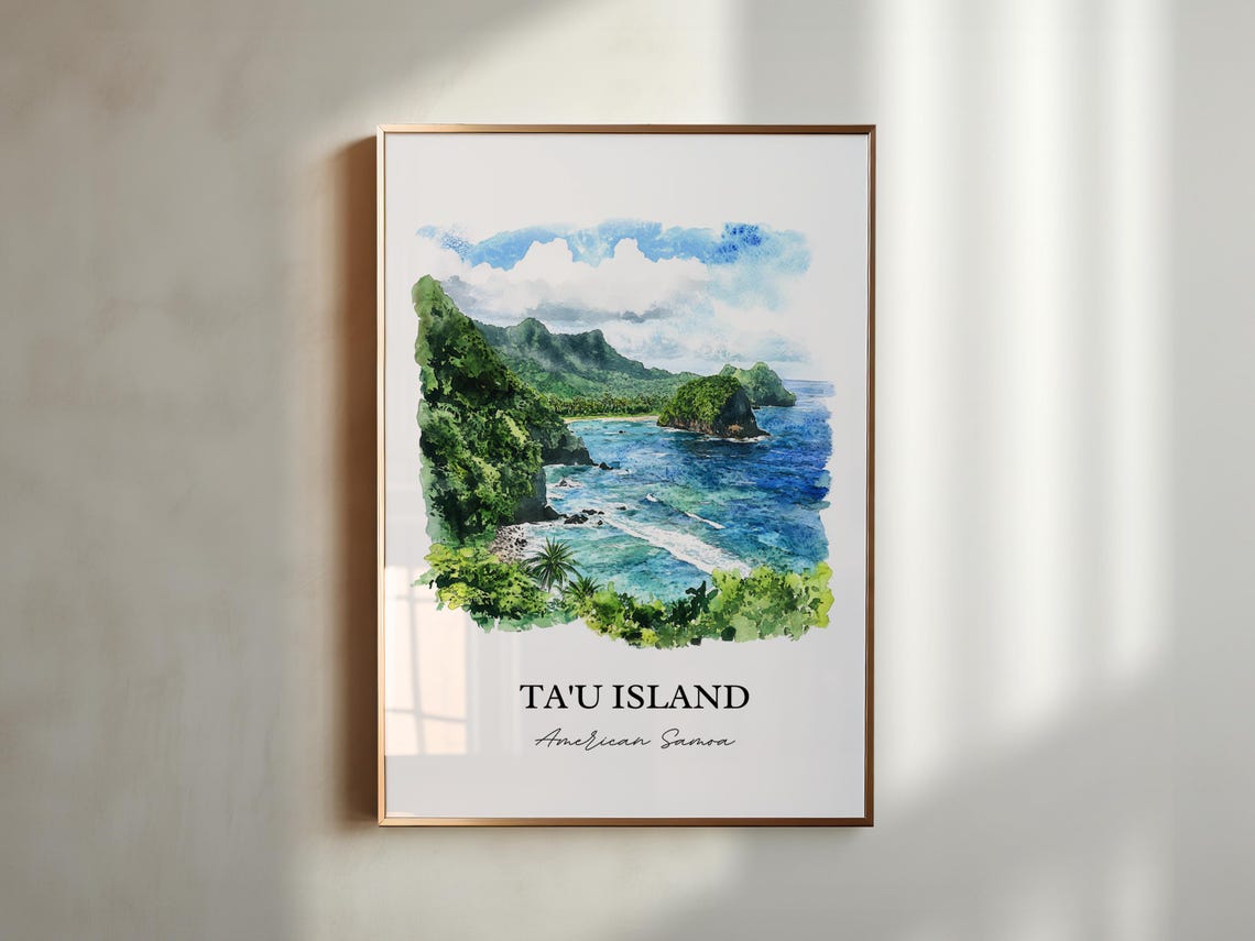 Ta'u Island American Samoa Dramatic Cliffs Cove Watercolor Poster - Image 6