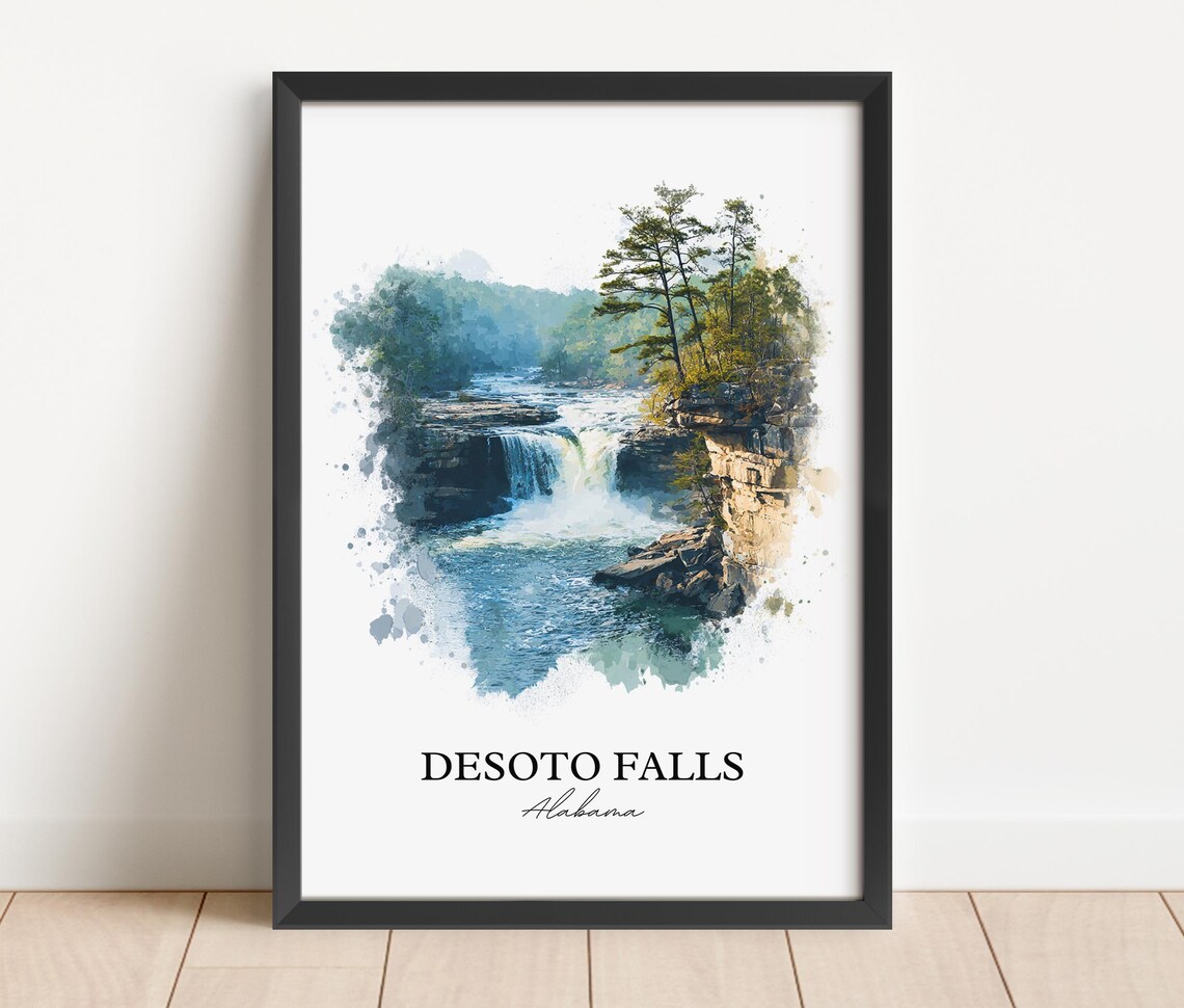 Desoto Falls Alabama River Pine Cliff Cascade Watercolor Poster - Image 2