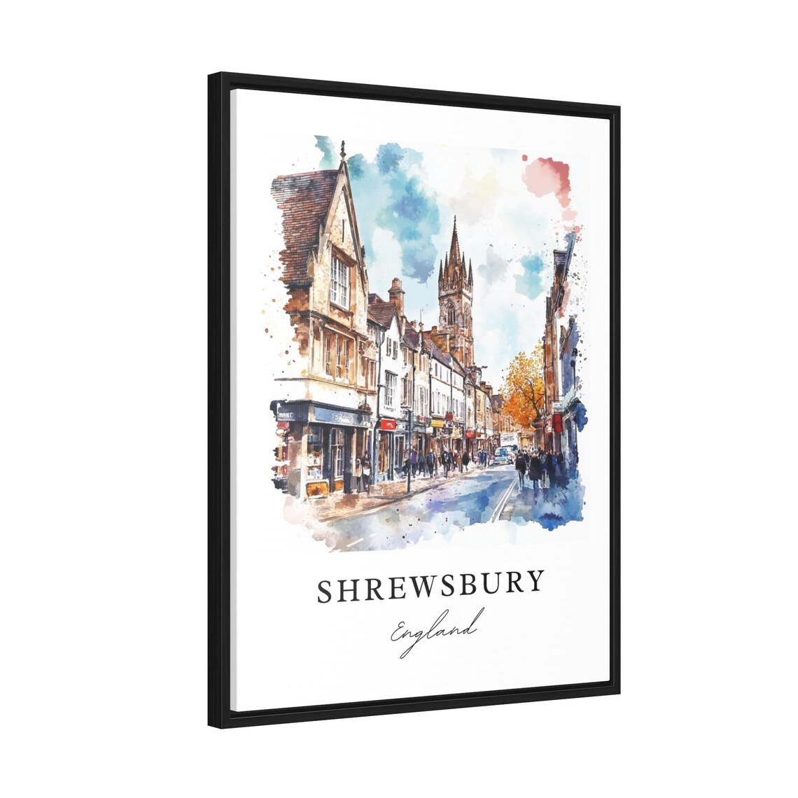 Shrewsbury England Historic High Street Watercolor Travel Poster - Image 2