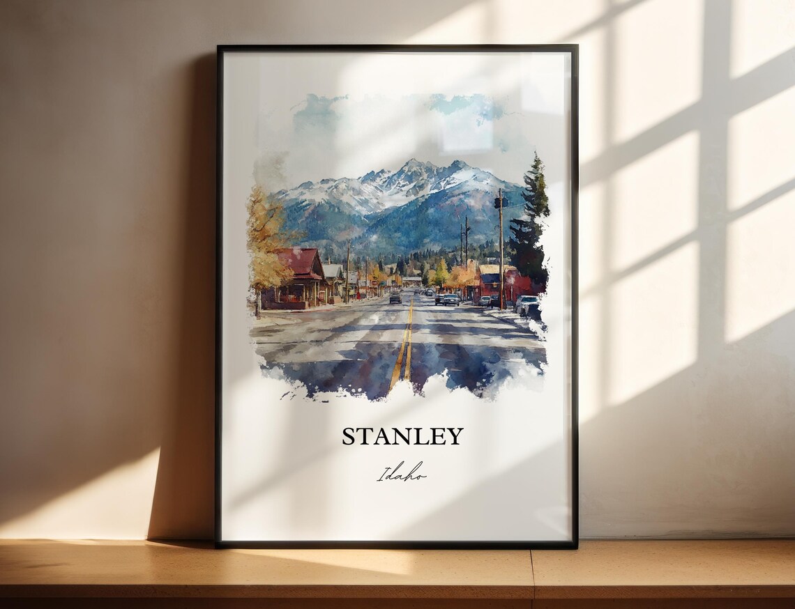 Stanley Idaho Main Street Sawtooth Mountains Watercolor Travel Poster - Image 4