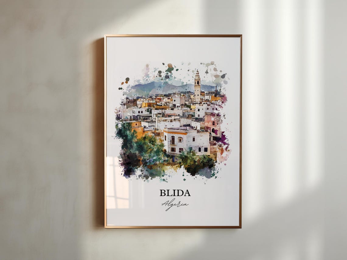 Blida Algeria Old Town Minaret Watercolor City Travel Poster - Image 6