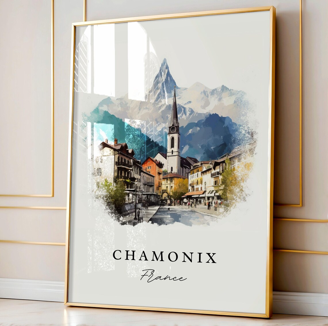 Chamonix France Alpine Street Mountain Watercolor Travel Poster - Image 4