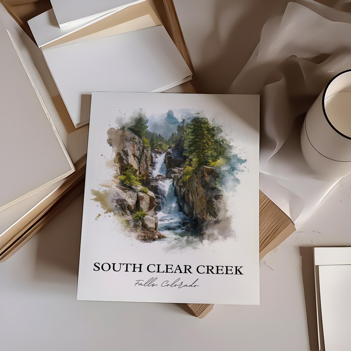South Clear Creek Falls Colorado Tiered Gorge Watercolor Poster - Image 3