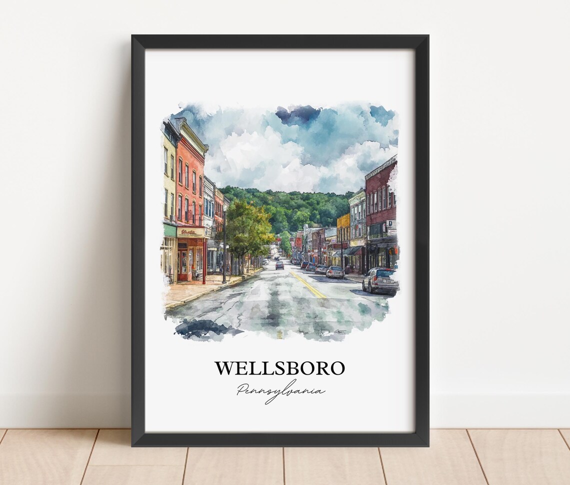 Wellsboro Pennsylvania Main Street Watercolor Travel Gift Poster - Image 2