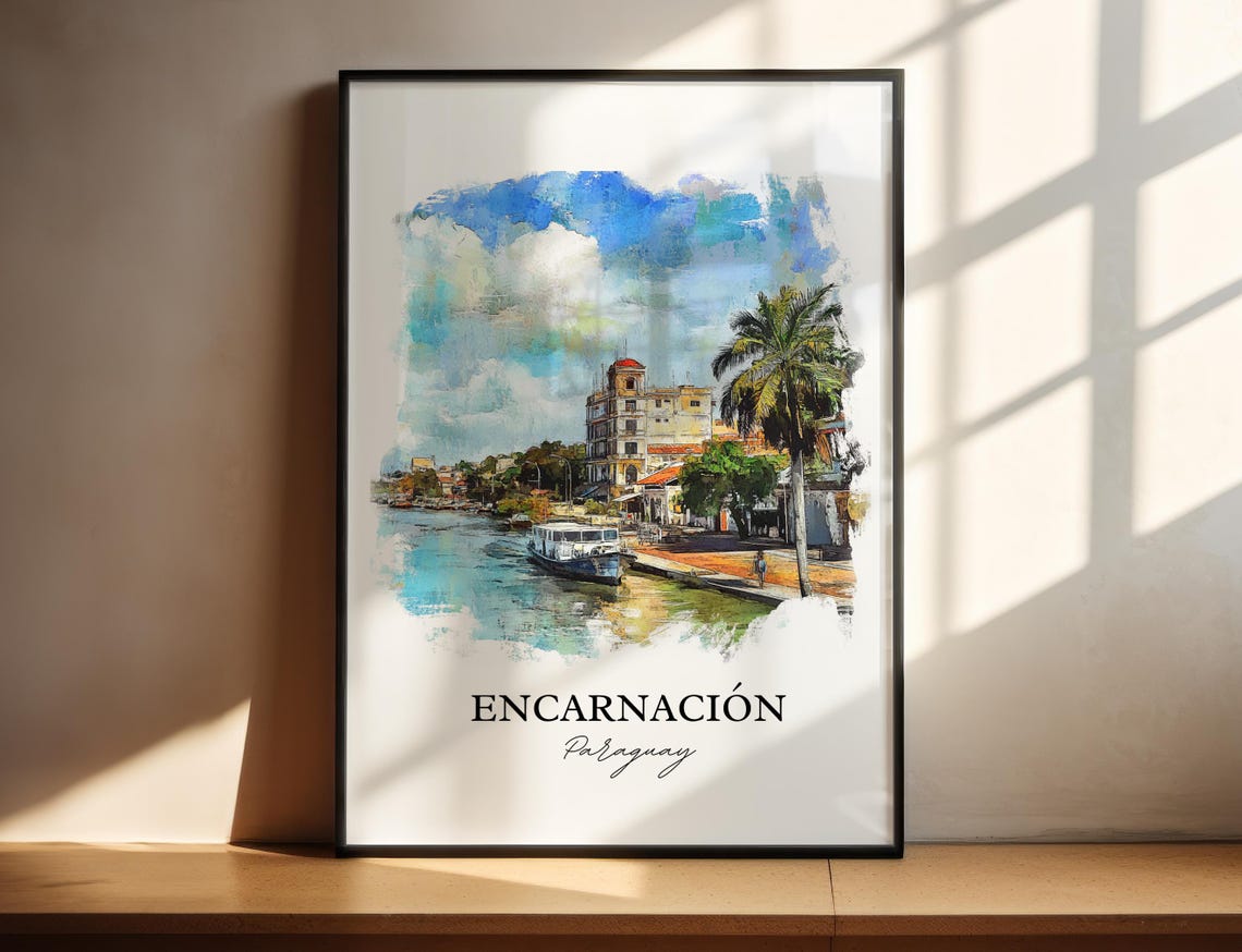 Encarnacin Paraguay Wall Art Paran River Print Watercolor Gift Travel Poster Housewarming