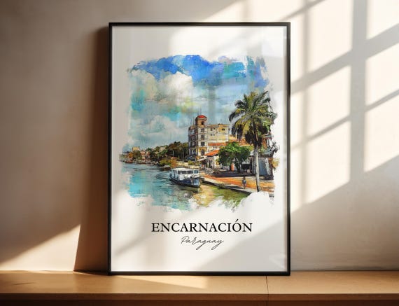 Encarnacin Paraguay Wall Art Paran River Print Watercolor Gift Travel Poster Housewarming
