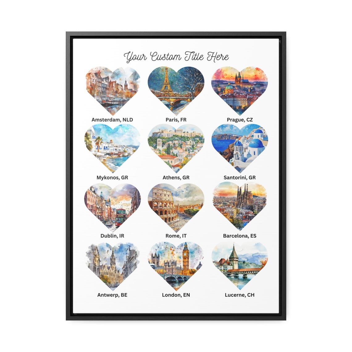 Custom Twelve Heart European City Collage Personalized Travel Poster - Image 3