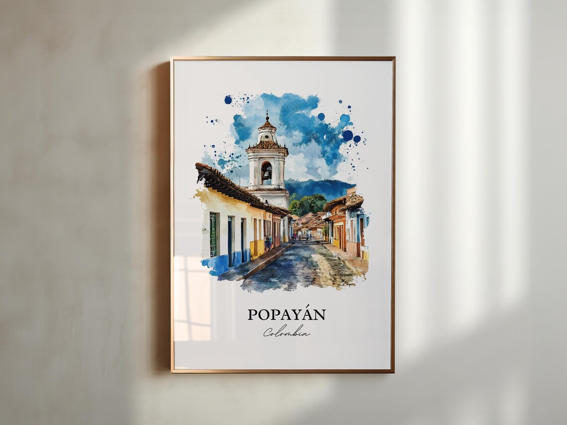 Popayan Colombia Colonial Church Tower Street Watercolor Art Poster - Image 5