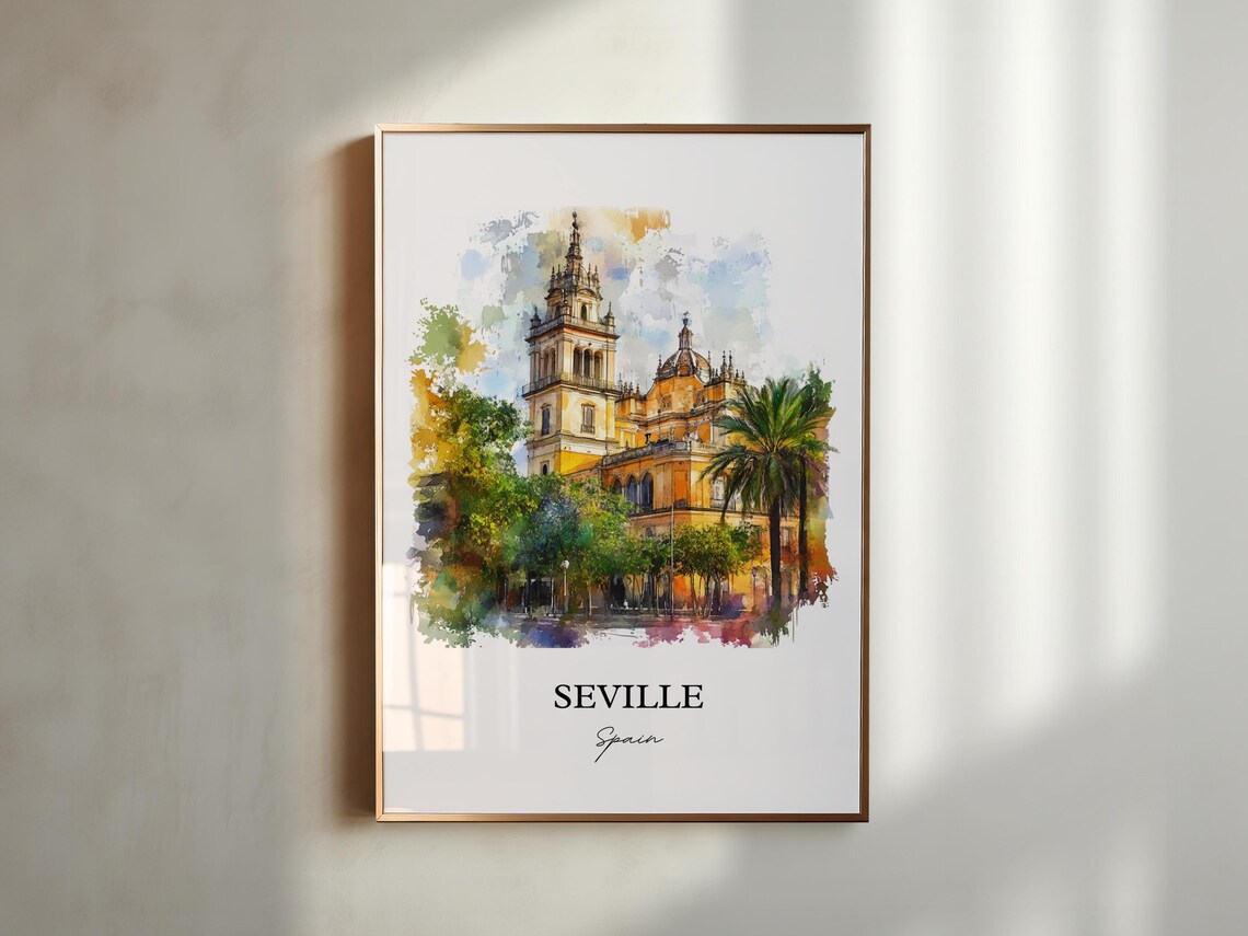 Seville Spain Cathedral Palms Square Watercolor Travel Poster - Image 5