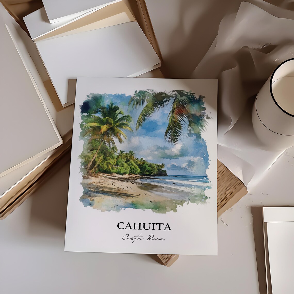 Cahuita Costa Rica Beach Palm Trees Watercolor Travel Poster - Image 3