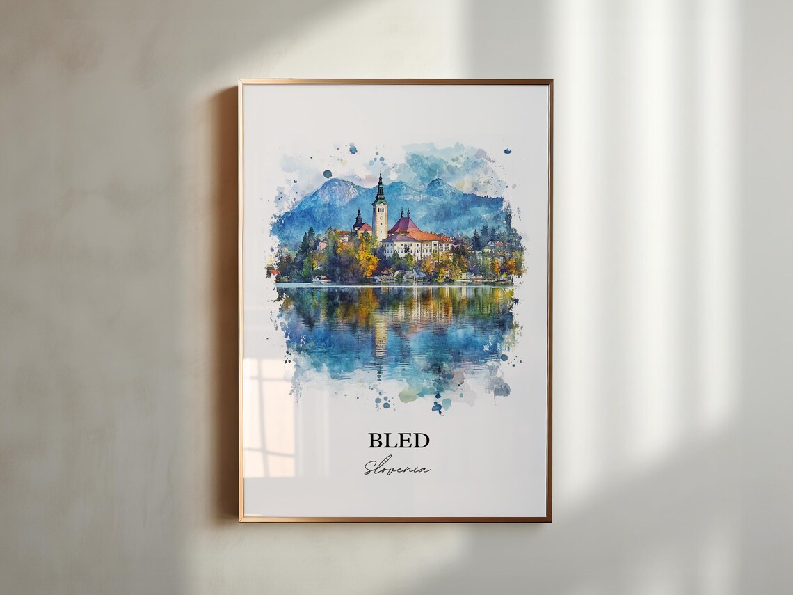 Lake Bled Slovenia Island Church Watercolor Scenic Travel Poster - Image 3