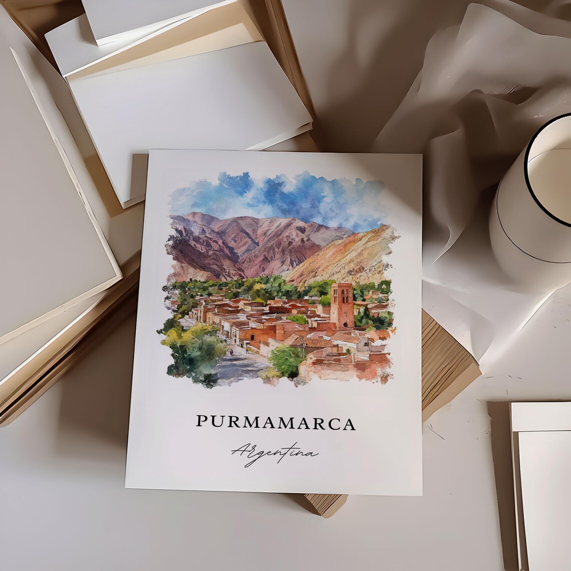 Purmamarca Argentina Red Mountains Old Town Watercolor Travel Poster - Image 6