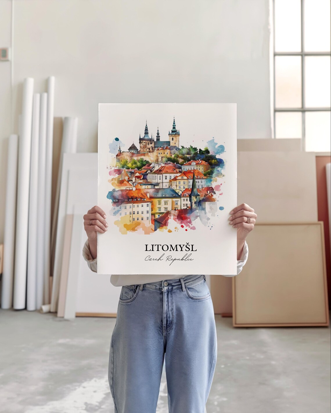 Litomysl Czech Republic Watercolor Castle Hill Town Travel Poster - Image 5