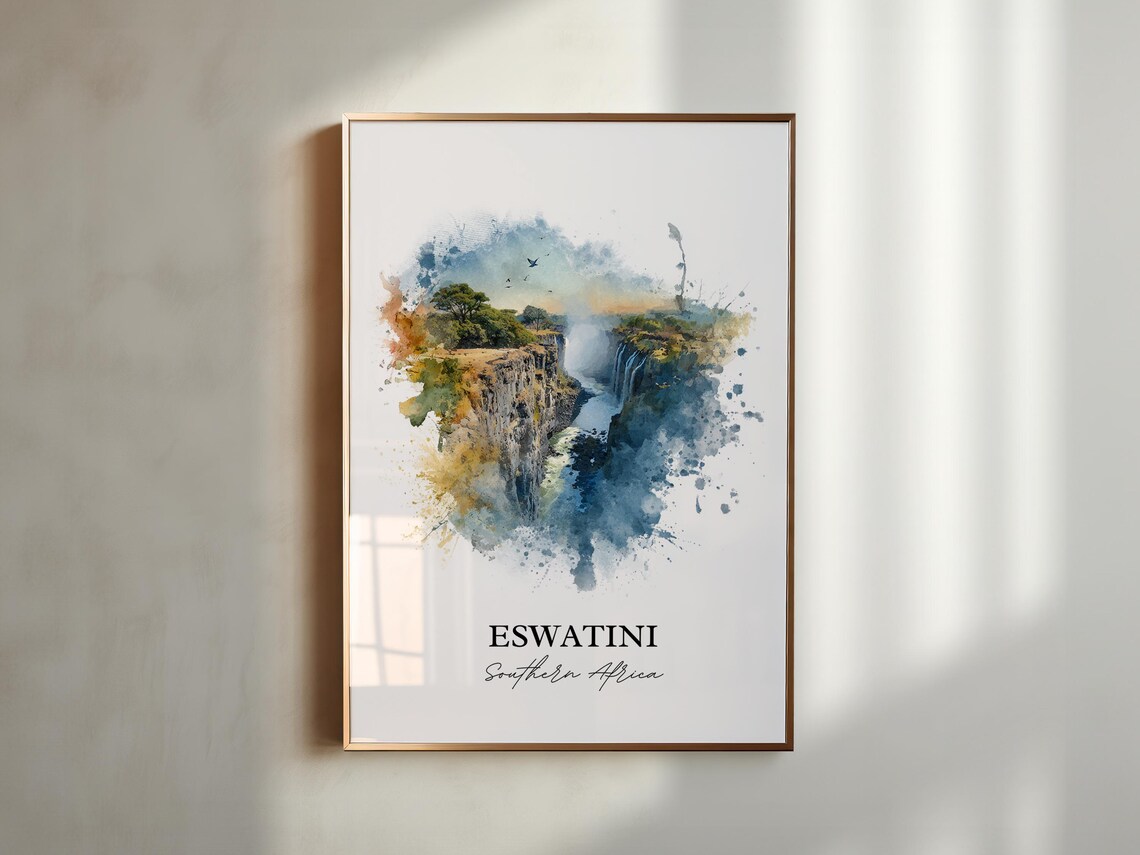 Eswatini Southern Africa Waterfall Gorge Watercolor Travel Poster - Image 5