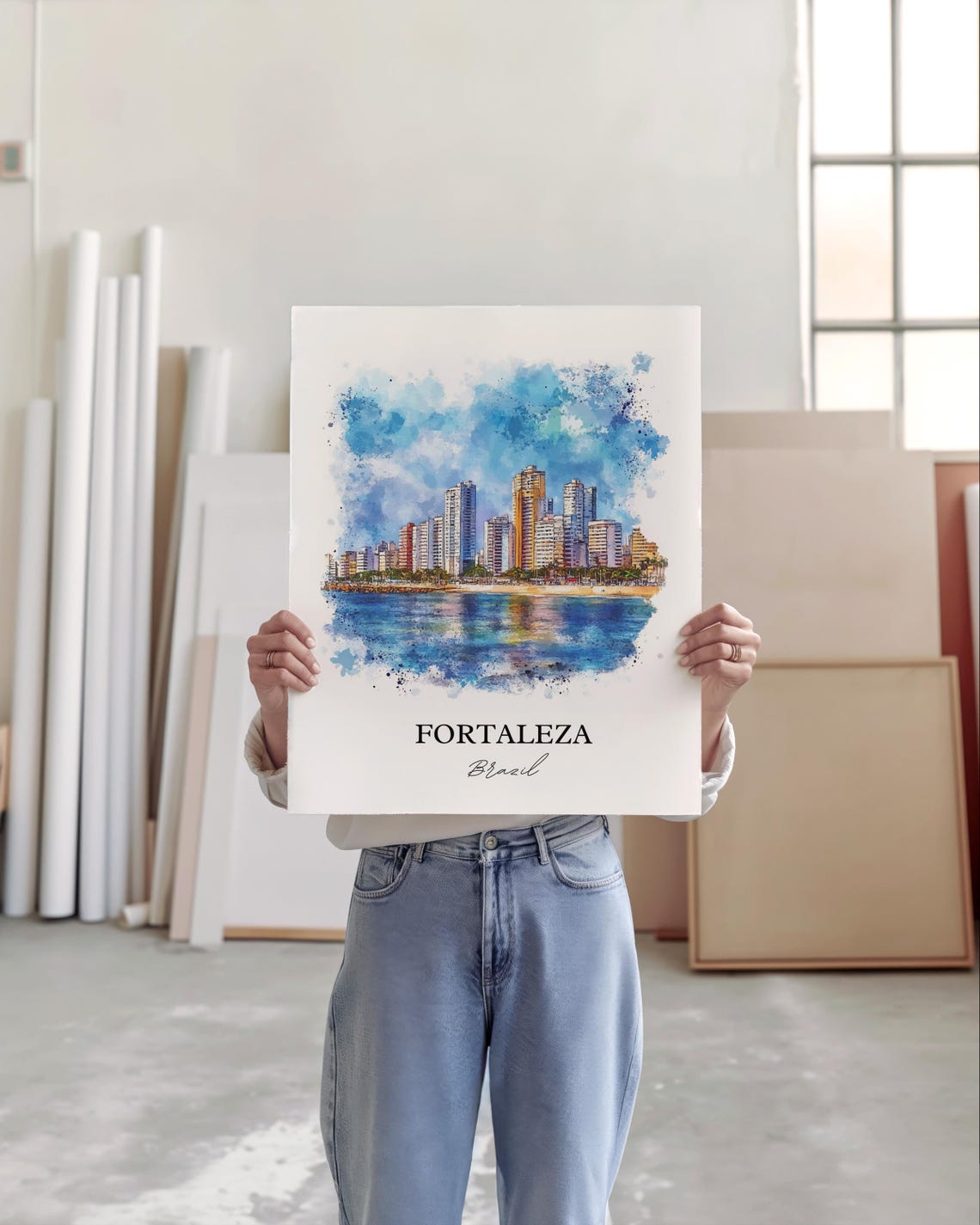 Fortaleza Brazil Watercolor Beachfront Towers Atlantic Shore Poster - Image 5