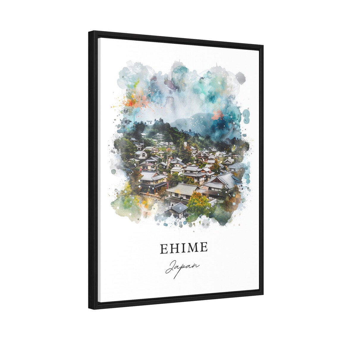 Ehime Japan Traditional Village Hillside Watercolor Travel Poster - Image 2