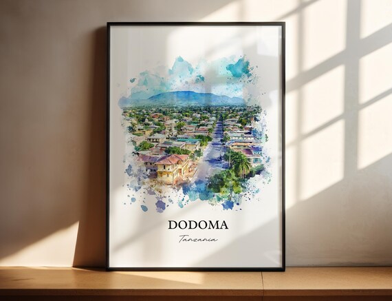 Dodoma Tanzania Watercolor Cityscape Mountain View Art Poster