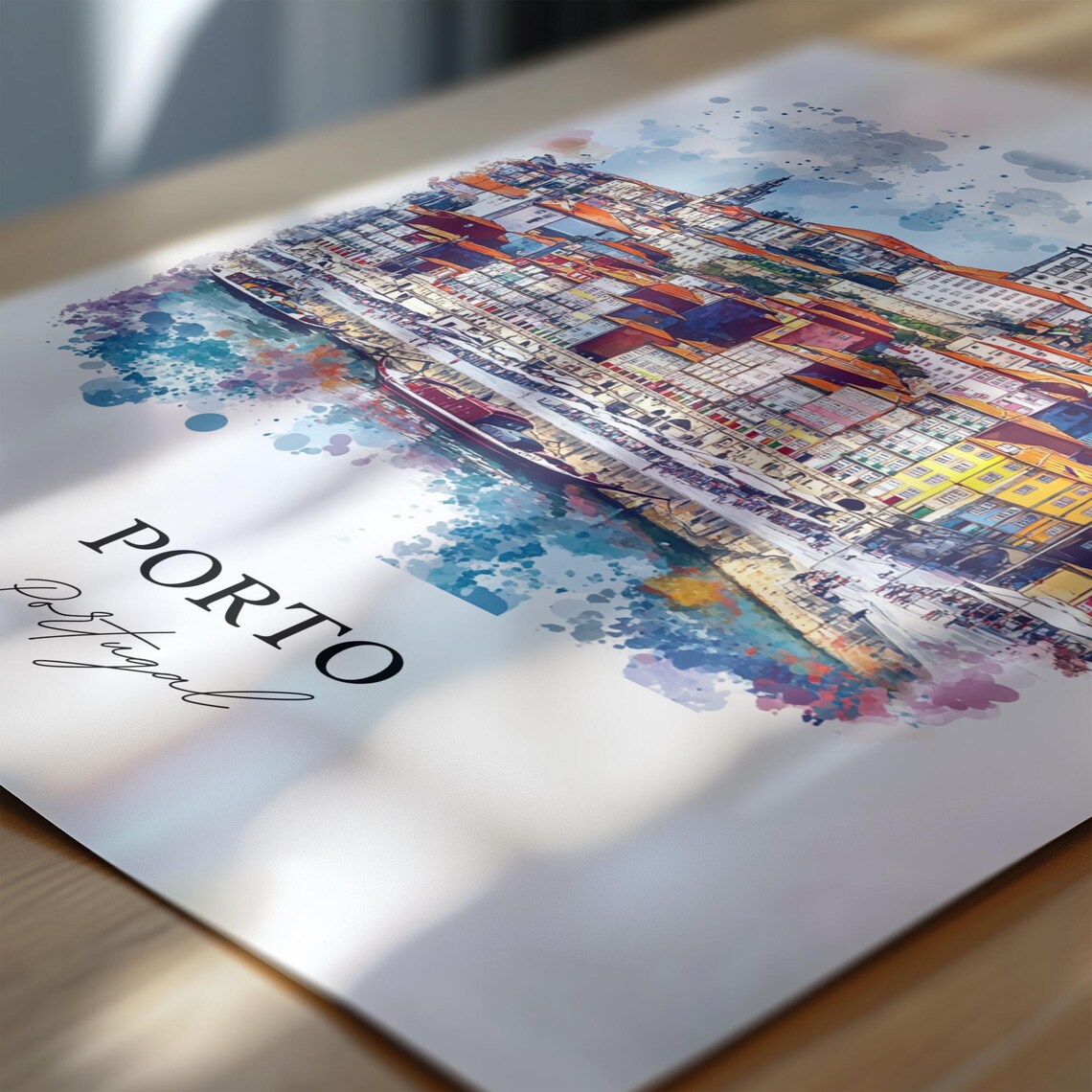 Porto Portugal Colorful Riverside Old Town Watercolor Travel Poster - Image 6