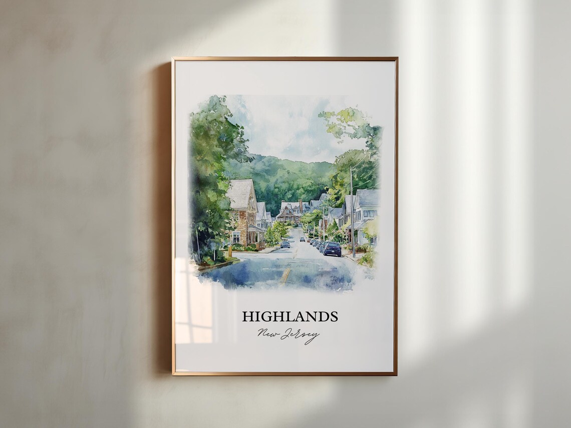 Highlands New Jersey Watercolor Hillside Street Greenery Travel Poster - Image 5