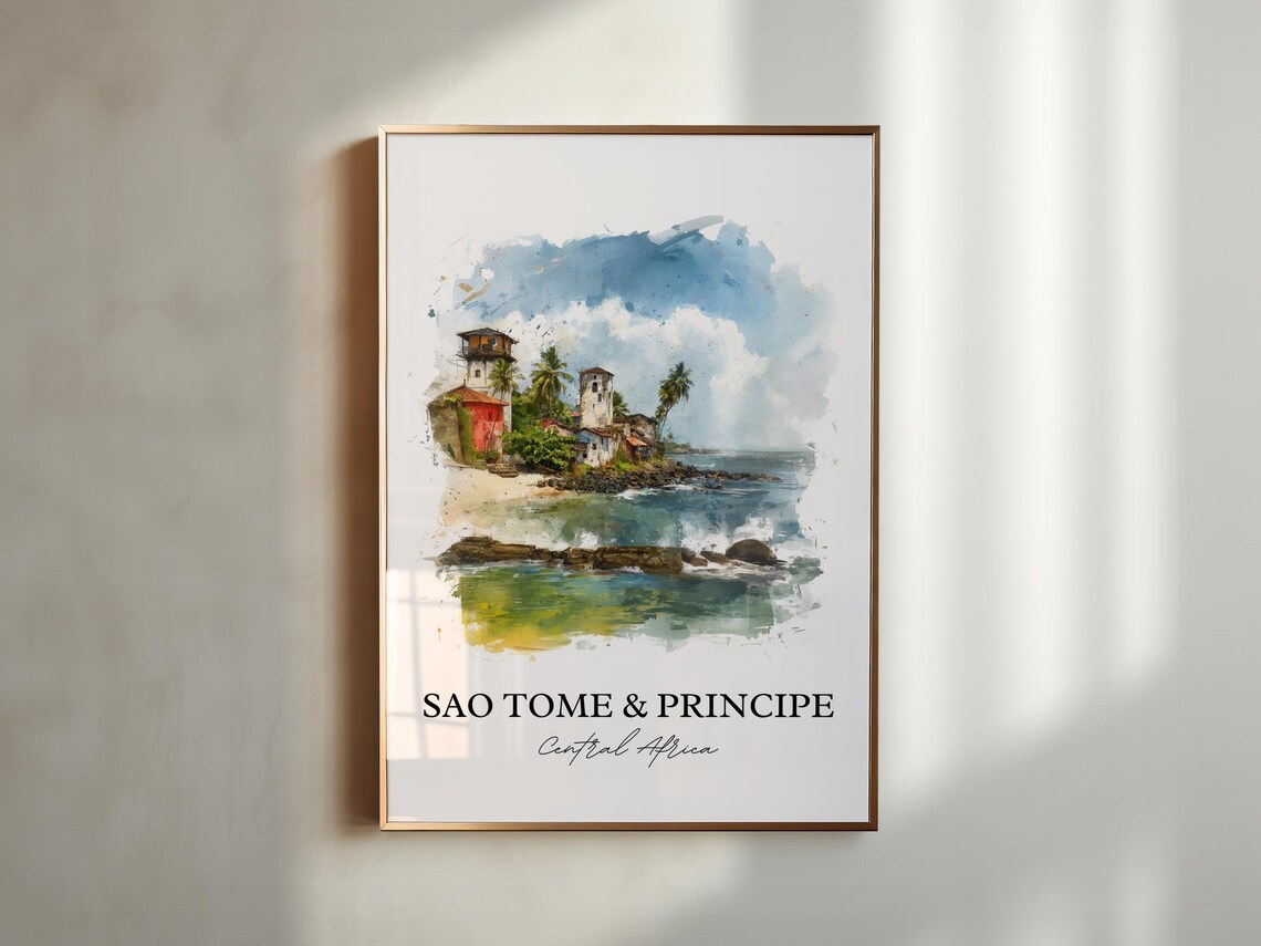 Sao Tome and Principe Central Africa Coastline Watercolor Poster - Image 5