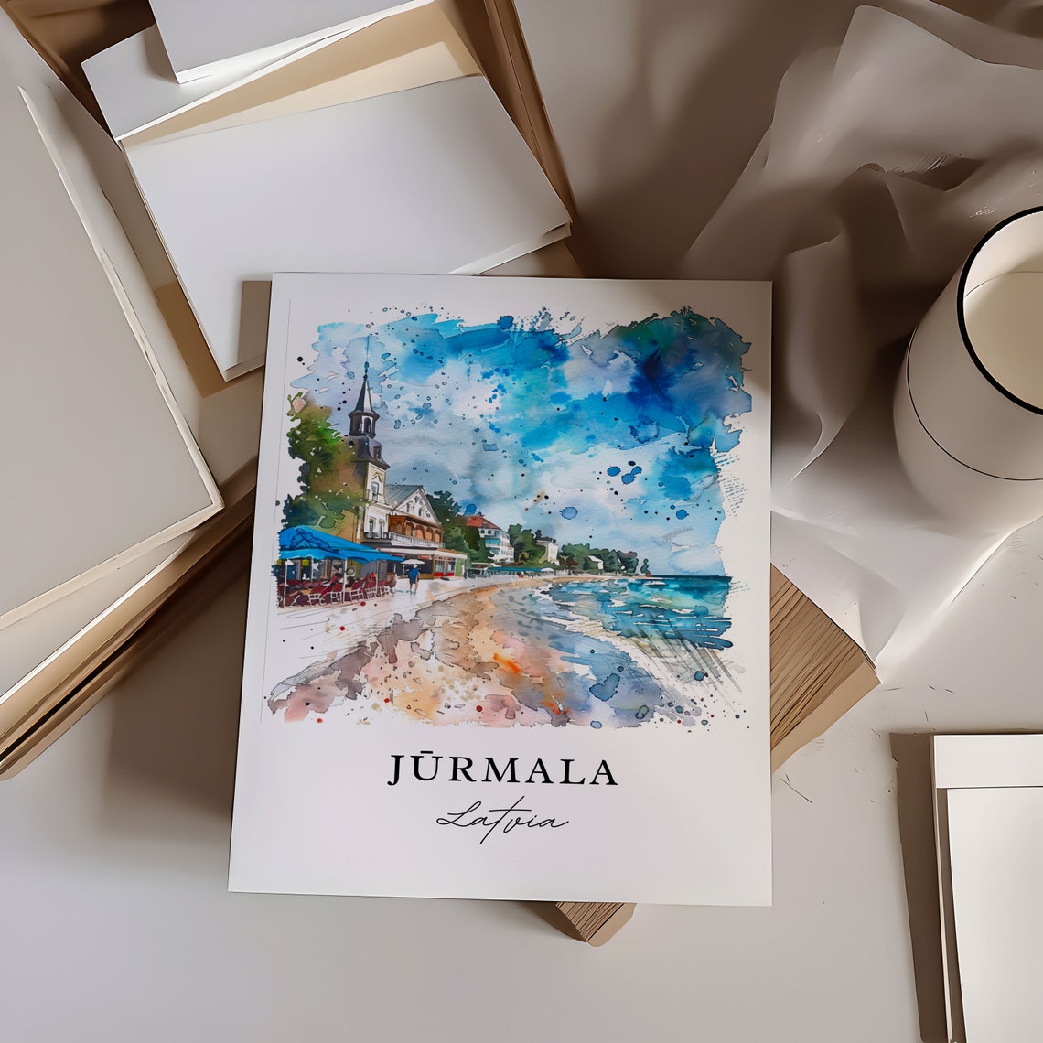 Jurmala Latvia Beach Promenade Watercolor Seaside Town Poster - Image 6
