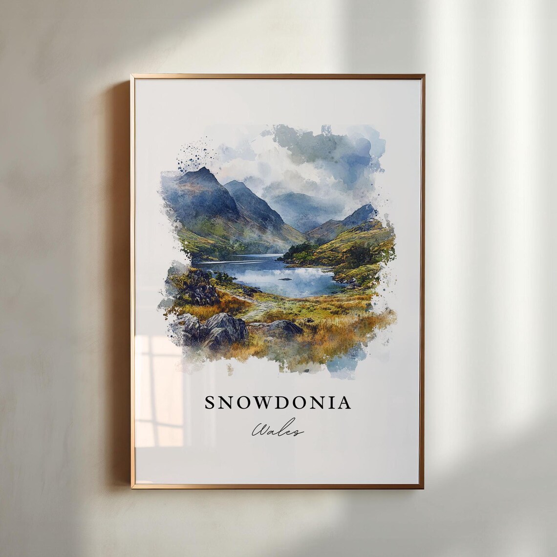 Snowdonia Wales Mountain Lake Watercolor National Park Poster