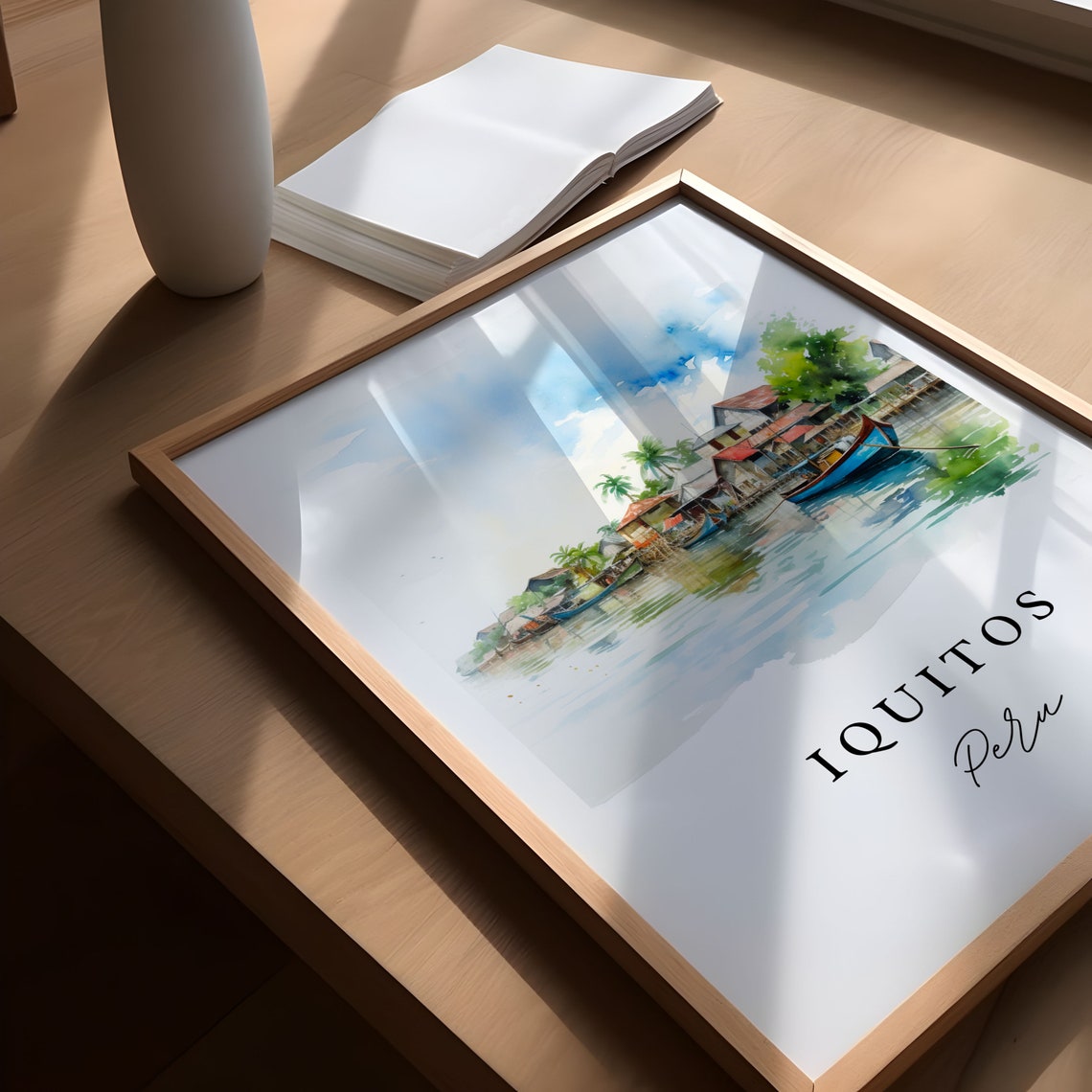Iquitos Peru Watercolor Amazon River Boats Riverside Village Poster - Image 5