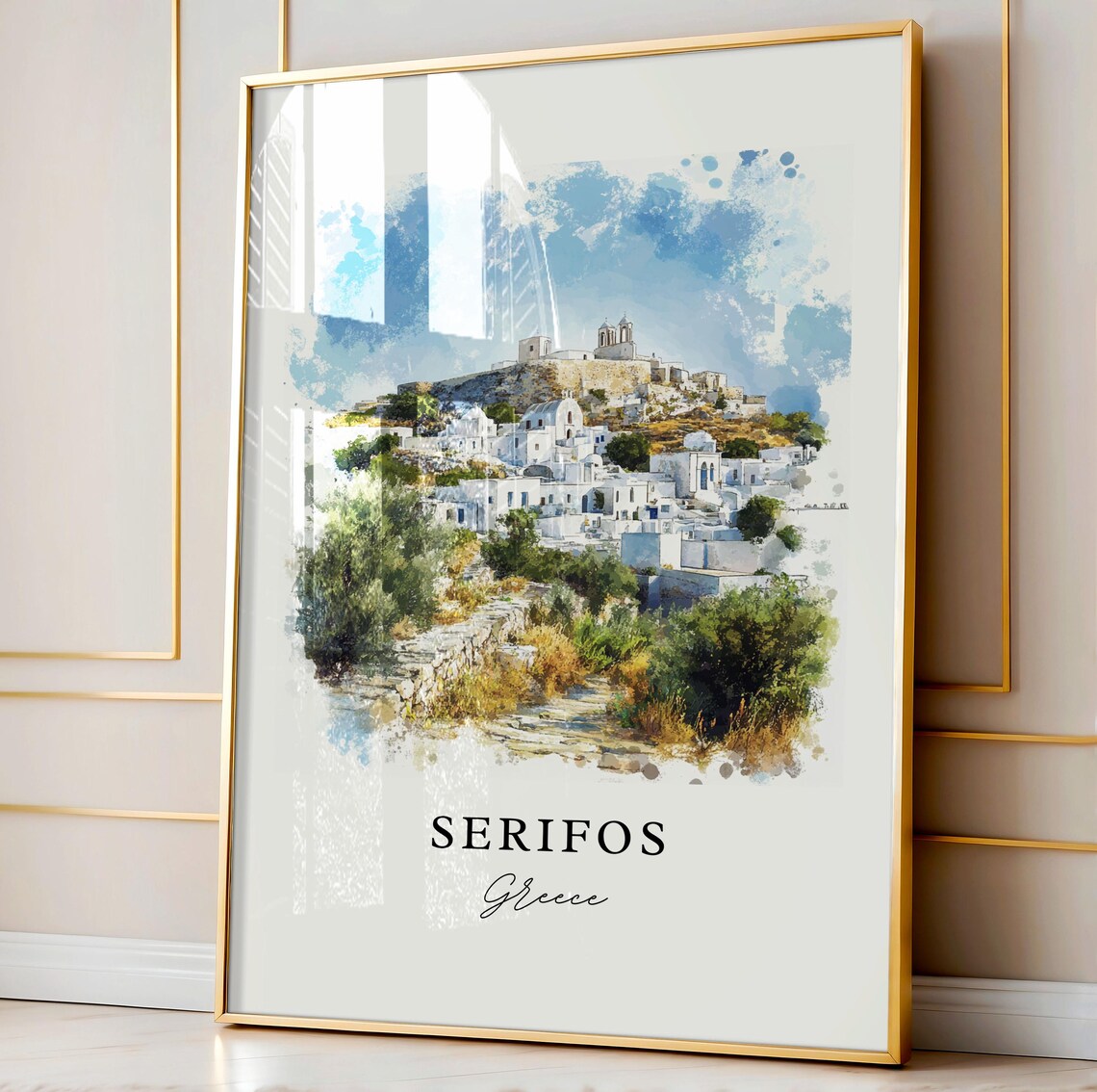 Serifos Greece Cyclades Island Village Watercolor Travel Poster - Image 3