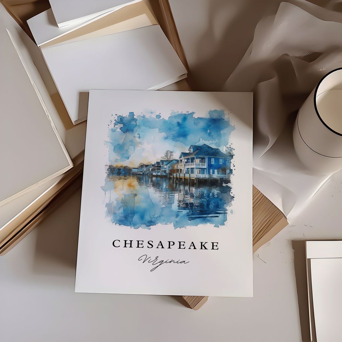 Chesapeake Virginia Serene Waterfront Homes Calm Reflection Poster - Image 5