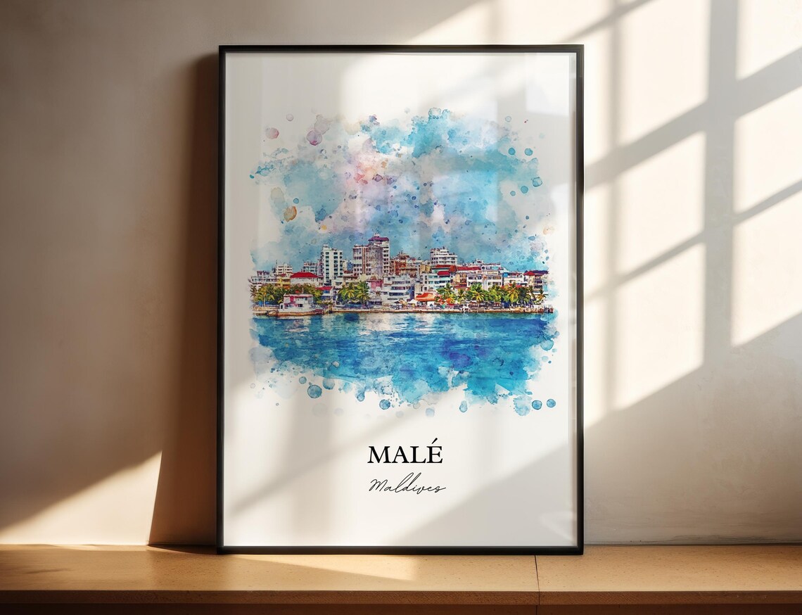Malé Maldives Watercolor Tropical Island Capital Skyline Sea Poster