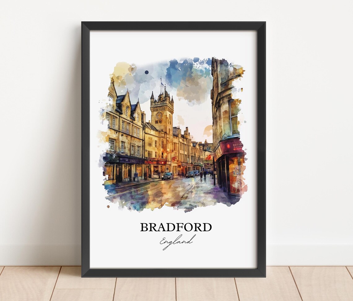 Bradford England Stone Historic Street Watercolor Travel Poster - Image 2