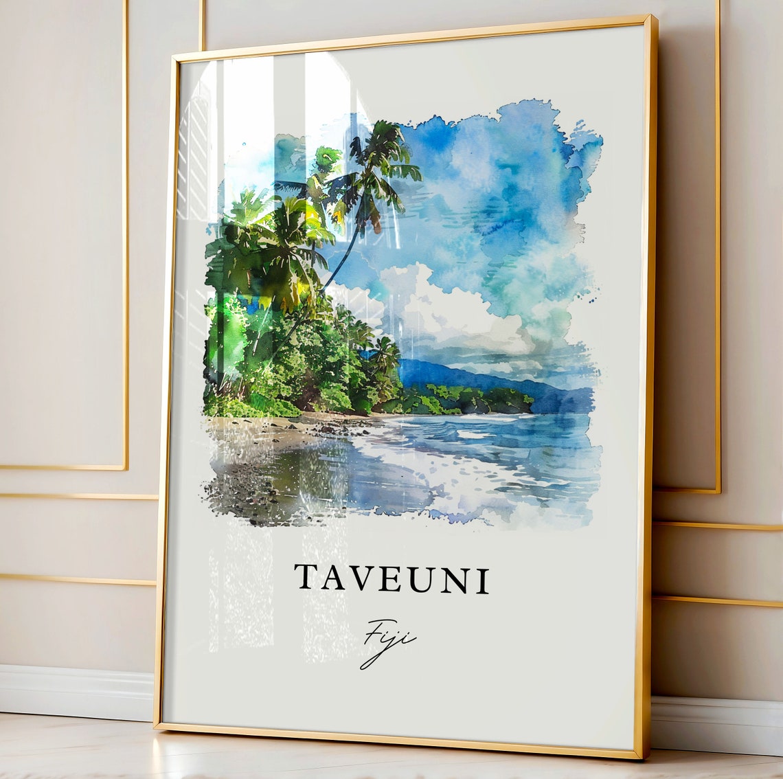 Taveuni Fiji Palm Beach Watercolor Tropical Island Artwork Poster - Image 2