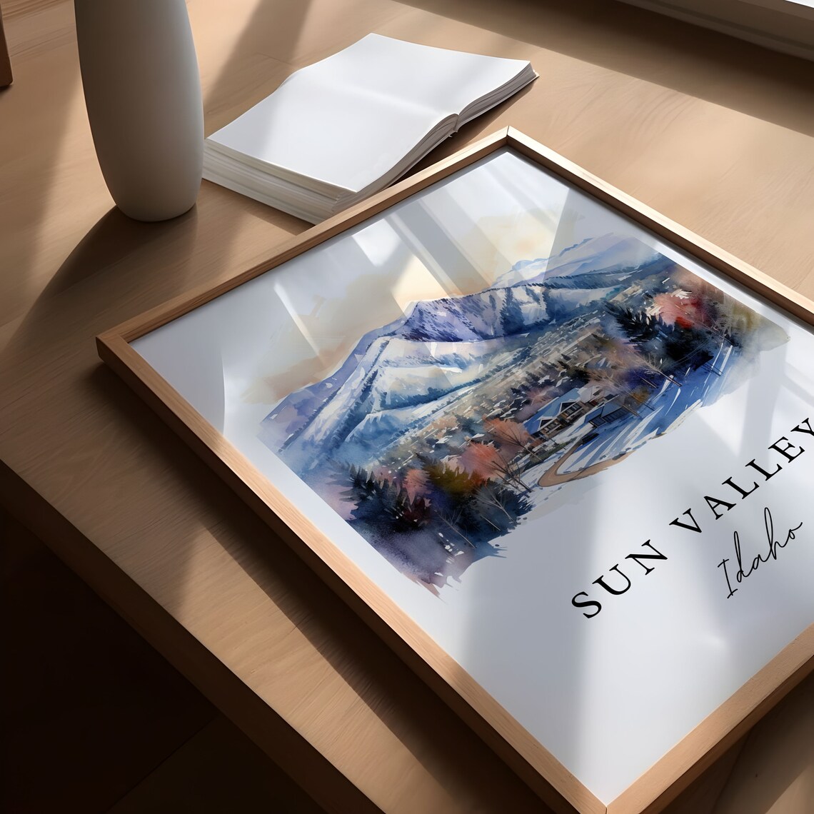 Sun Valley Idaho Snowy Mountain Town Watercolor Winter Ski Poster - Image 5