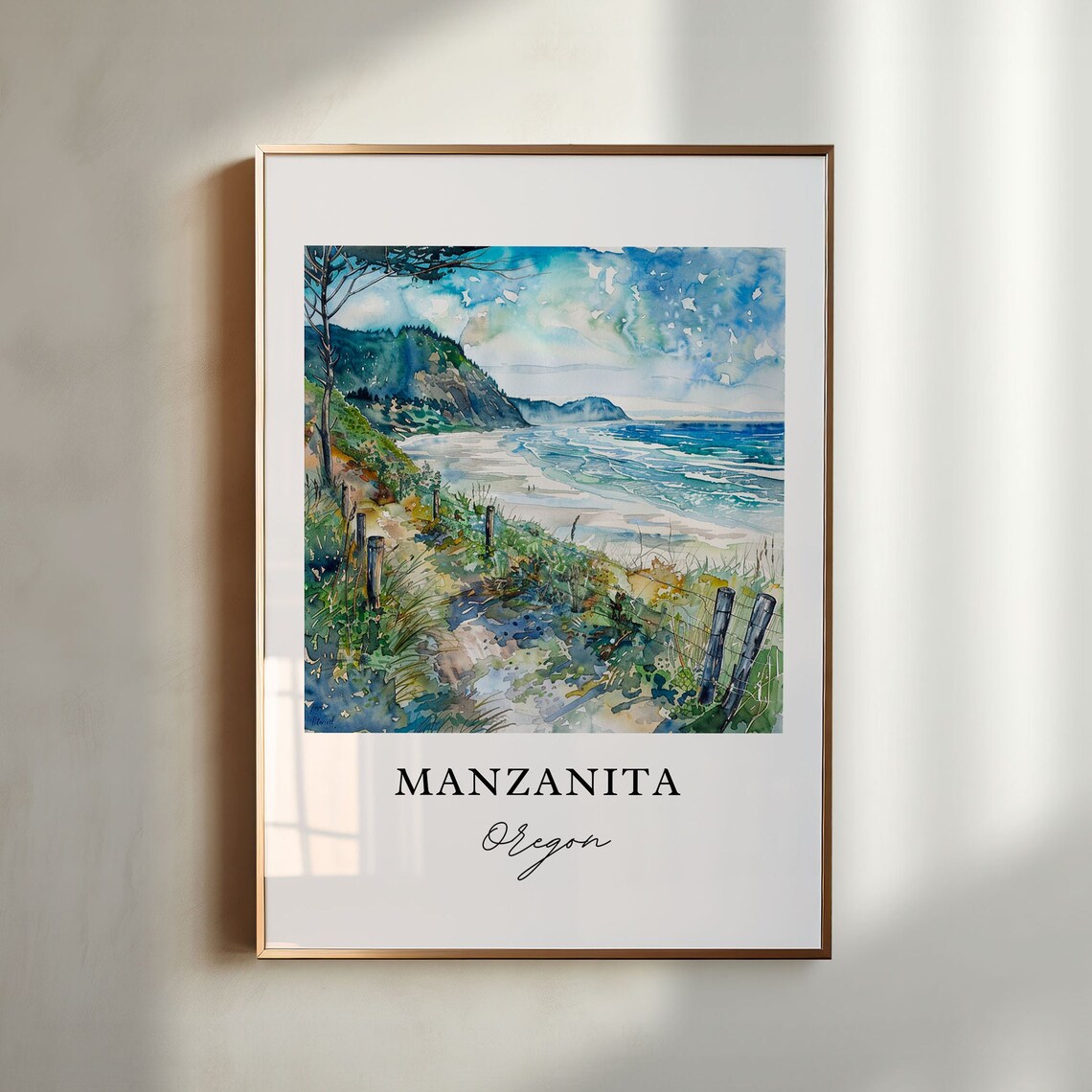 Manzanita, Oregon Travel Poster, Watercolor Print