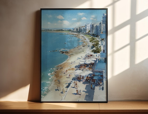 Punta del Este Uruguay Beach Watercolor Coastal Surf Travel Art Poster