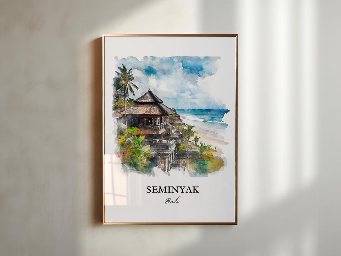 Seminyak Bali Watercolor Beach Temple Ocean Sunset Coast Poster - Image 6