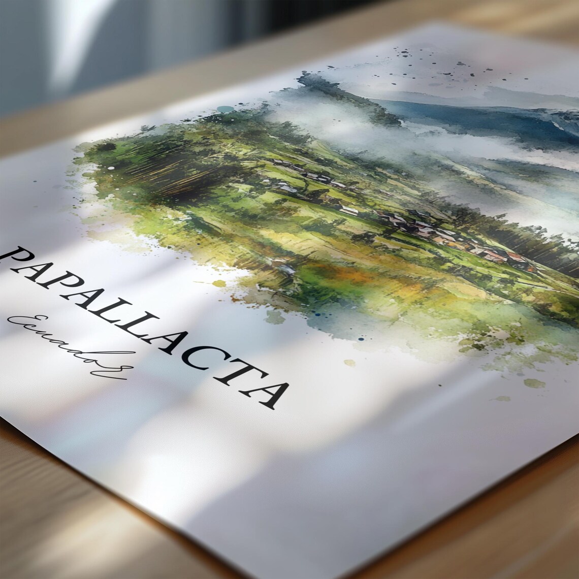 Papallacta Ecuador Green Valley Misty Peak Watercolor Poster - Image 6