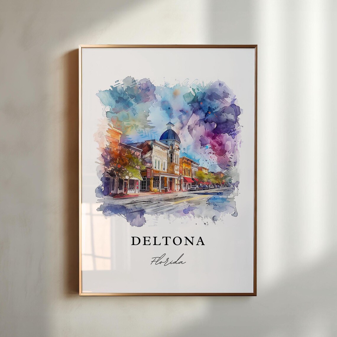Deltona Florida Historic Main Street Dome Watercolor Travel Poster