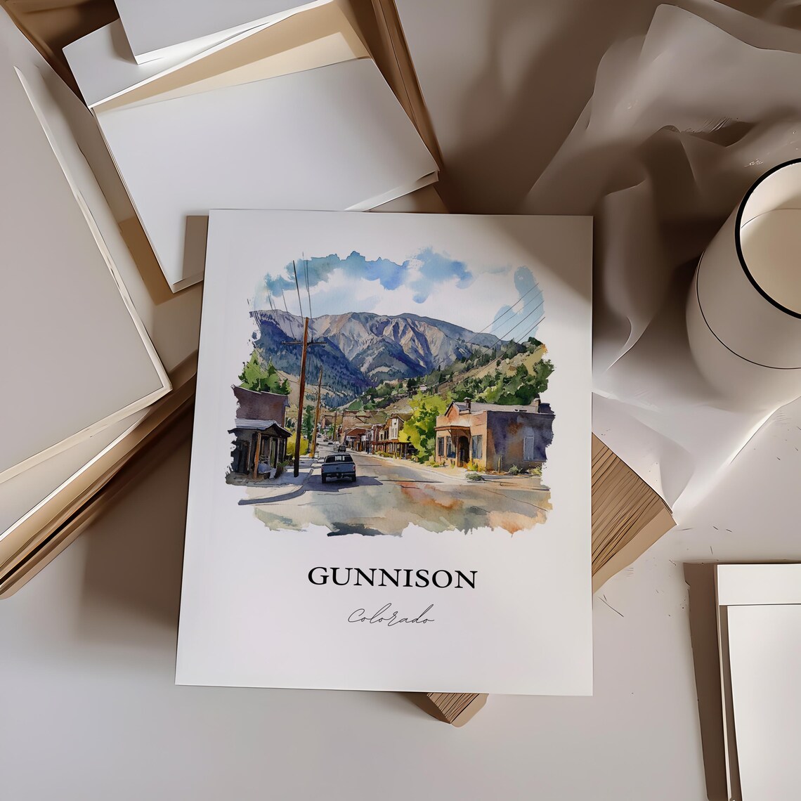 Gunnison Colorado Mountain Main Street Watercolor Travel Poster - Image 4