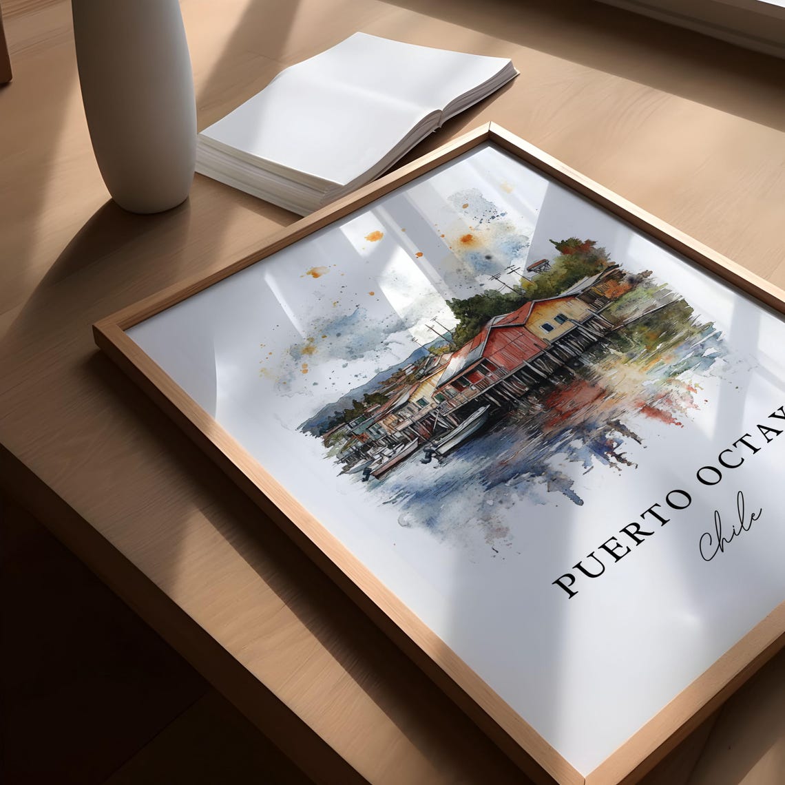 Puerto Octay Wall Art Print Watercolor Chile Gift Travel Poster Housewarming - Image 5