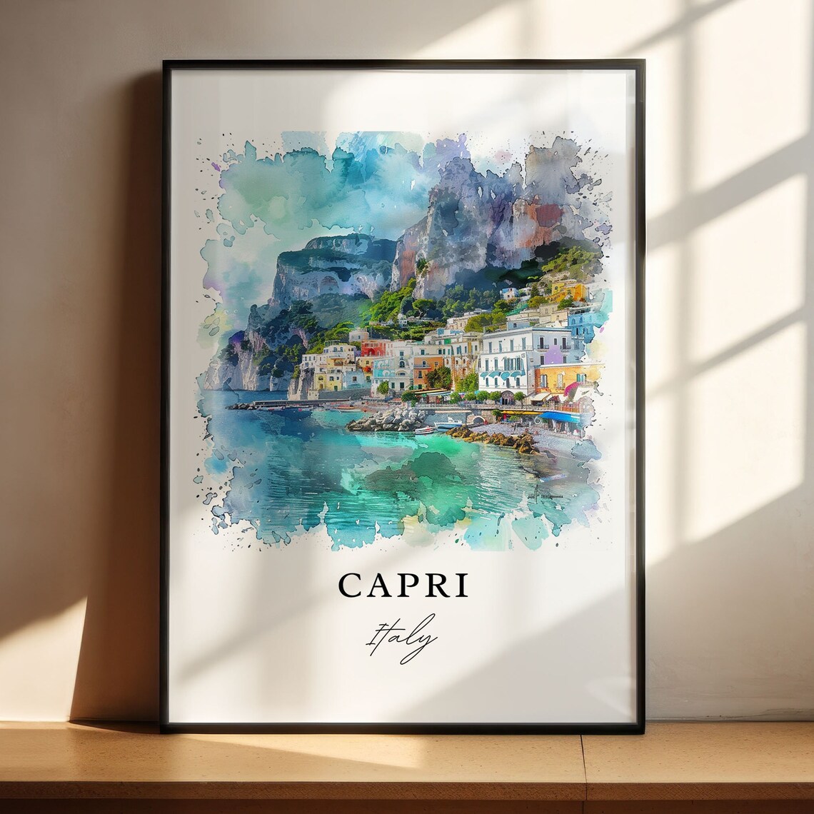 Capri Italy Island Harbor Rocky Cliffs Watercolor Travel Poster - Image 6