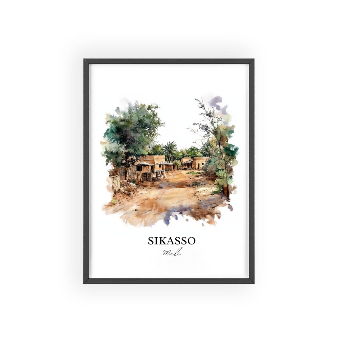 Sikasso Mali Rural Village Watercolor Street Scene Art Poster - Image 2