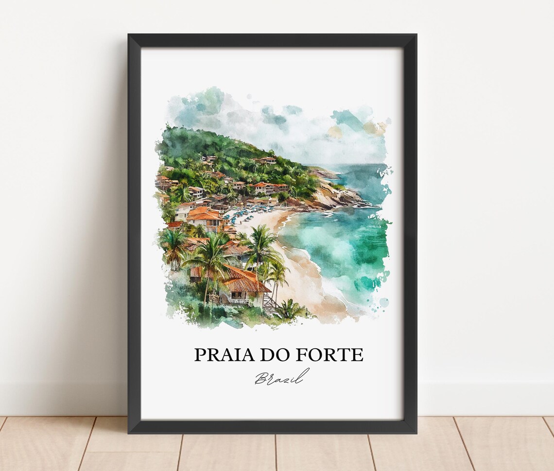 Praia do Forte Brazil Watercolor Tropical Beach Coast Poster - Image 3