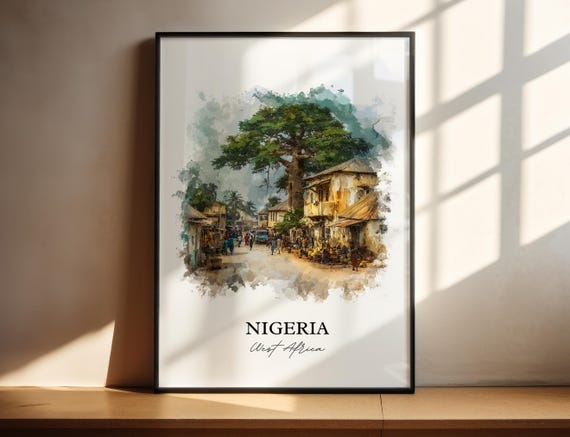Nigeria Wall Art Africa Print Watercolor Country Gift Travel Poster Housewarming