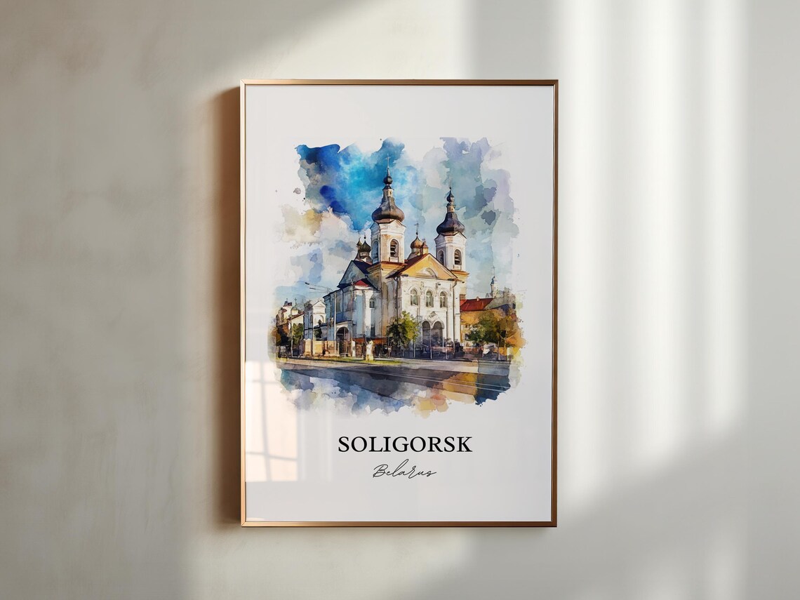 Soligorsk Belarus Orthodox Church Onion Domes Watercolor Travel Poster - Image 3