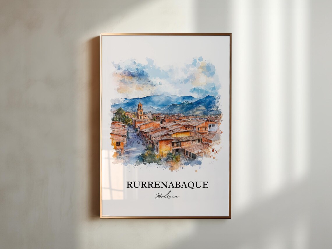Rurrenabaque Bolivia Watercolor Red Rooftop Town Andes Travel Poster - Image 5